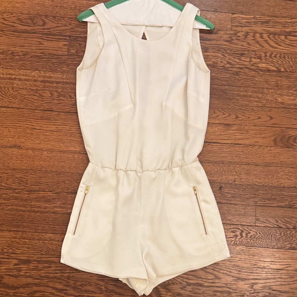 Parker Cream Sleeveless Romper with Gold Zippers